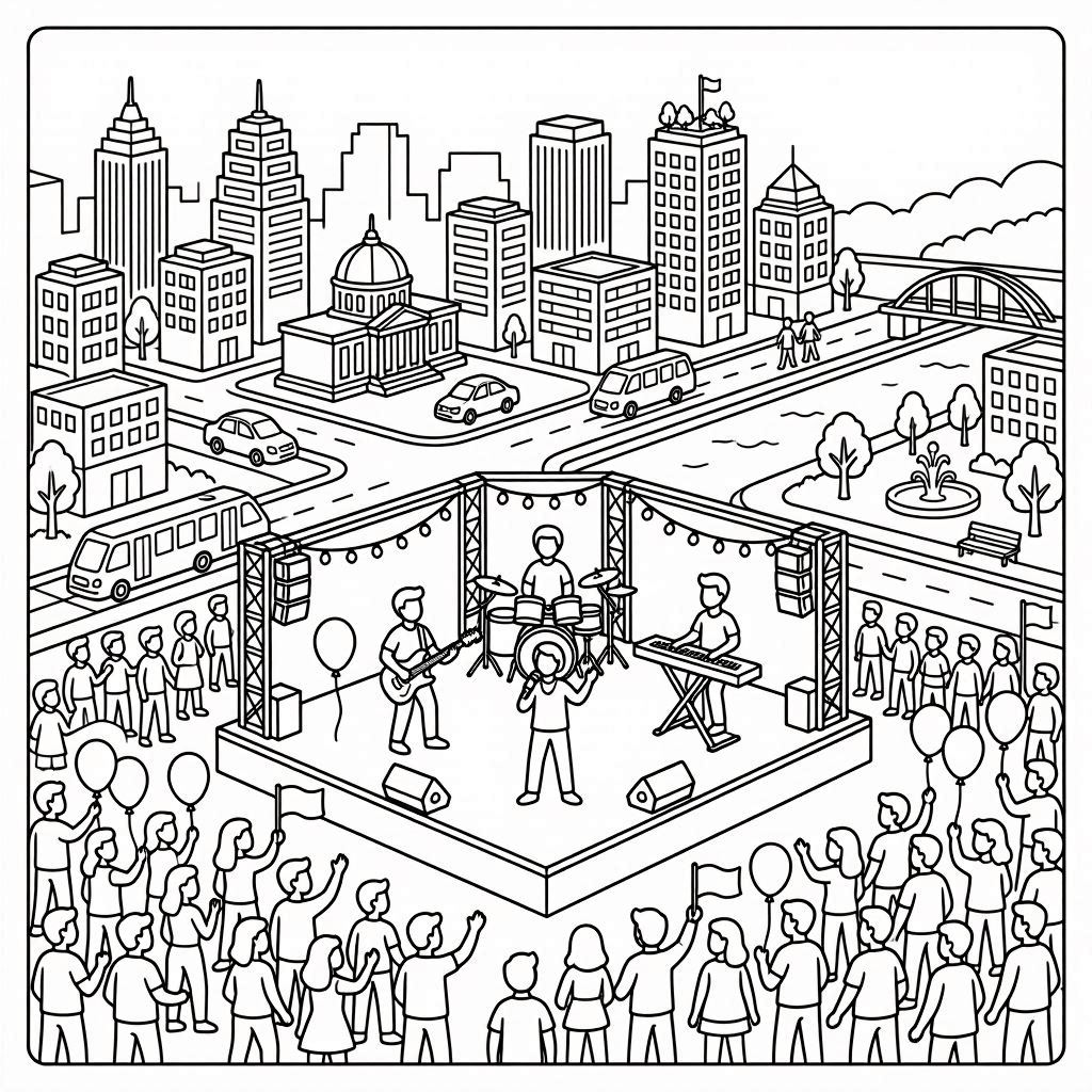 Concert in a city Coloring Page